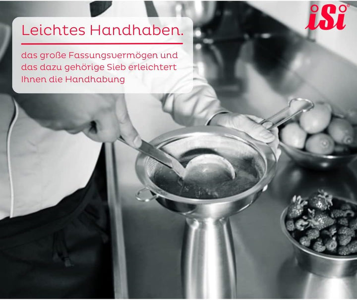 iSi Siphon, Wassersprudler für Sprudelwasser, Schwarz, 8.5 x 8.5 x 31.5 cm & 2714 Sieb & Trichter, A