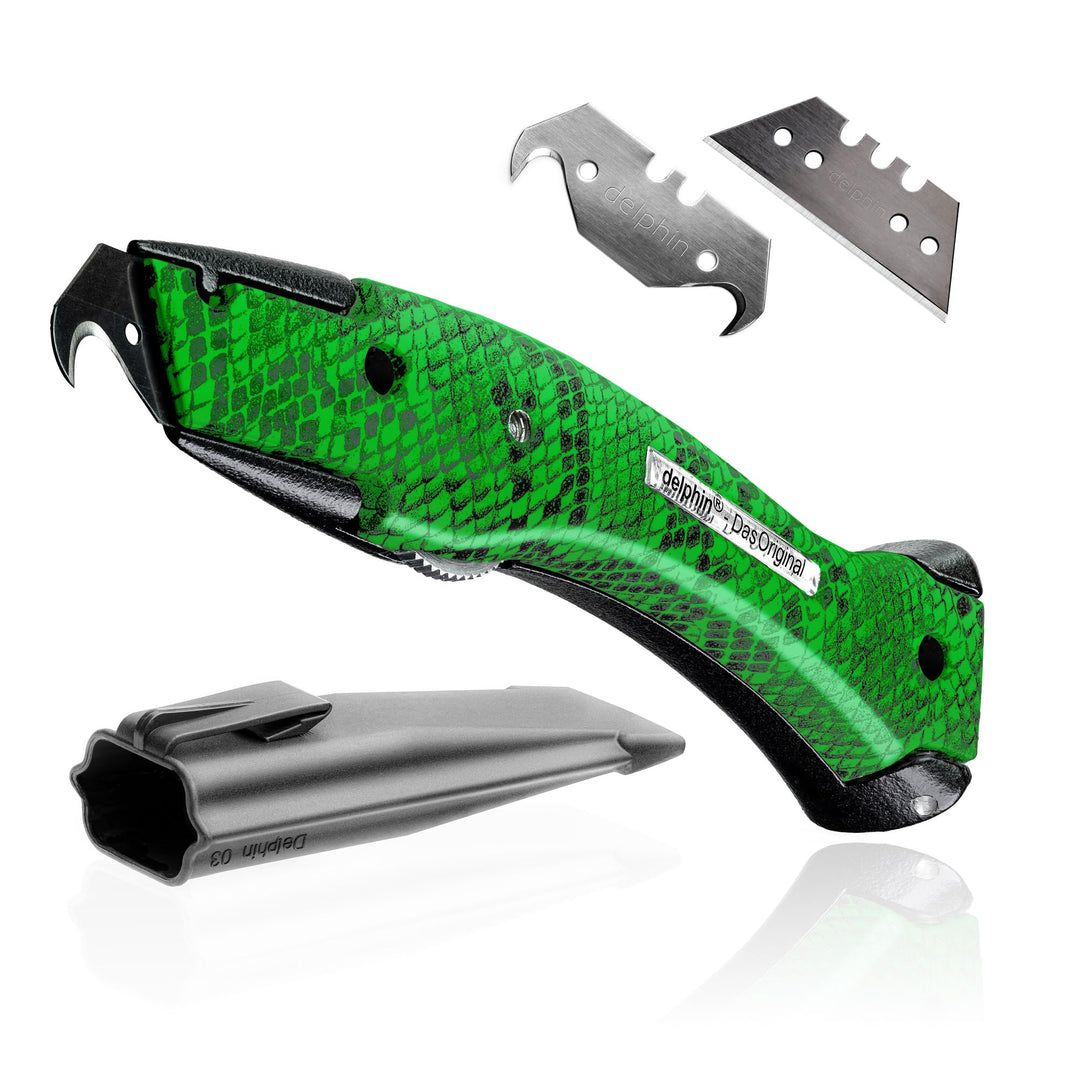 Delphin®-03 Teppichmesser, Design Edition, Feststehende Klinge, Profi Cuttermesser, Alu, Klingen und