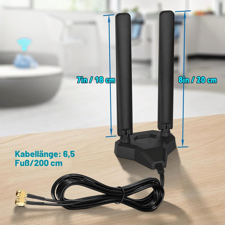 Eightwood WiFi 6E Tri-Band Antenne 6GHz 5GHz 2,4GHz Gaming WiFi Antenne Magnetfuss mit 2 m Verlänger