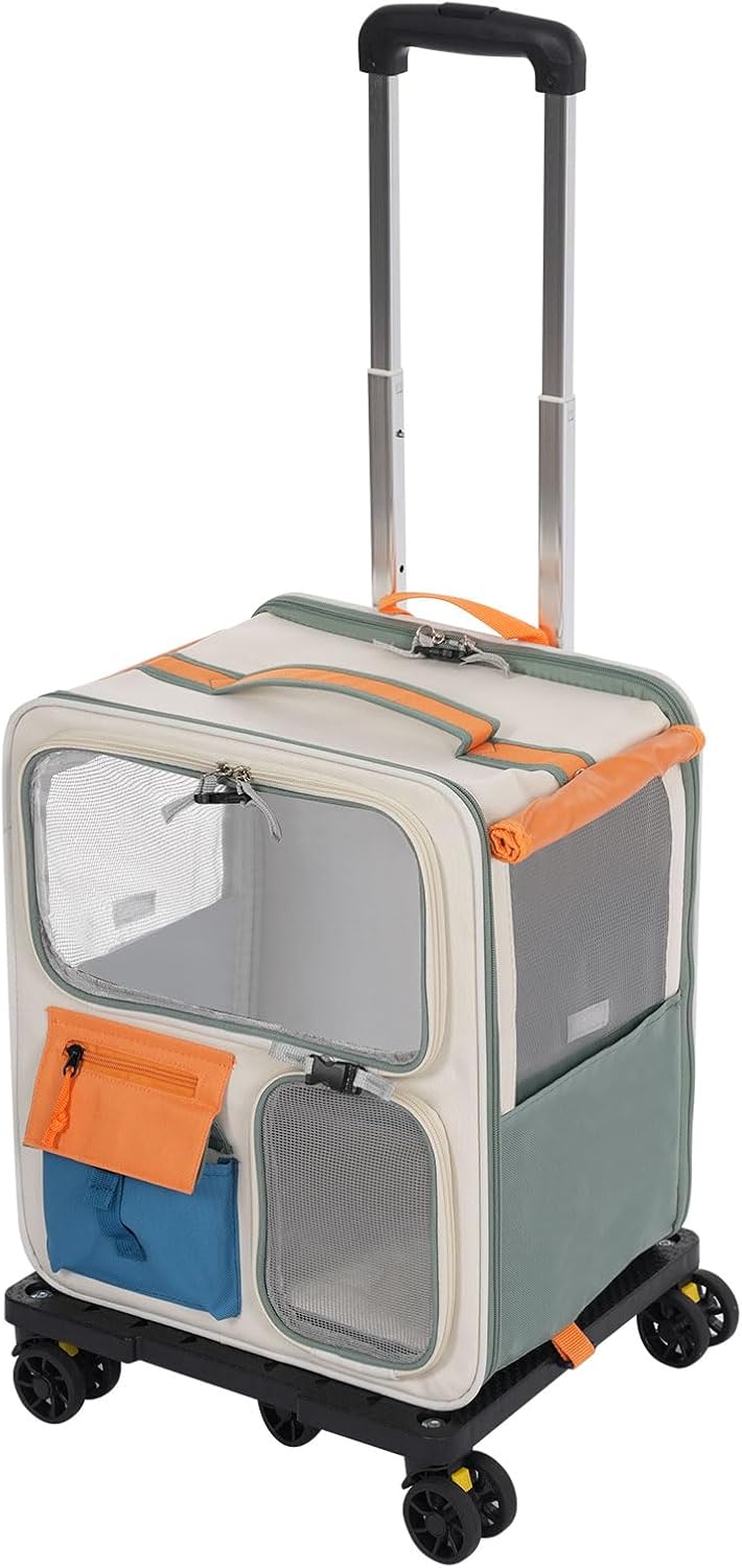 Rollende Transportbox Haustiere, Katzentransportrucksack Tiertransporter mit Rädern, für Reisen, Wan
