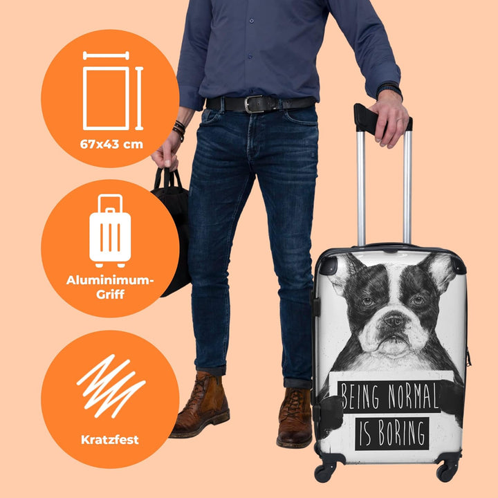 Koffer gross Trolley Rollkoffer Reisekoffer mit 4 Rollen Fotokoffer - Hund - Zeichen - Text - Tiere