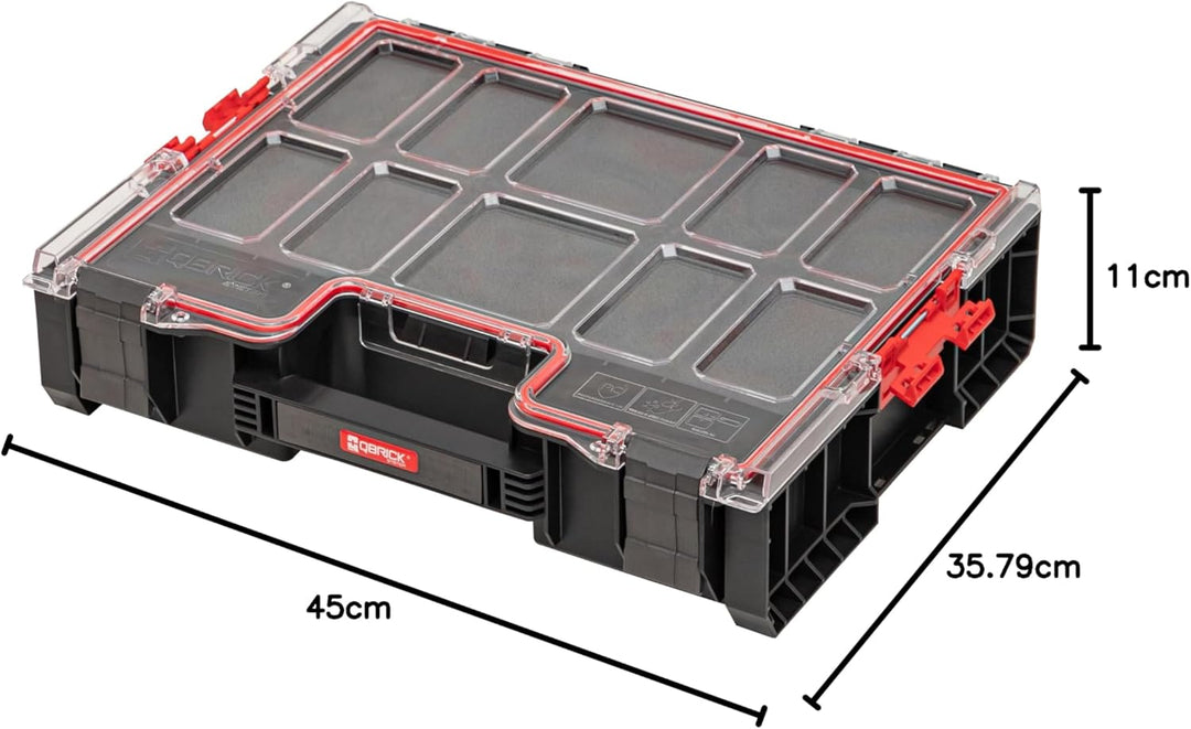 Qbrick System Werkzeugkoffer Werkzeugkasten Leer Werkzeugkiste PRO Organizer 300 MFI Schwarz Rot 450