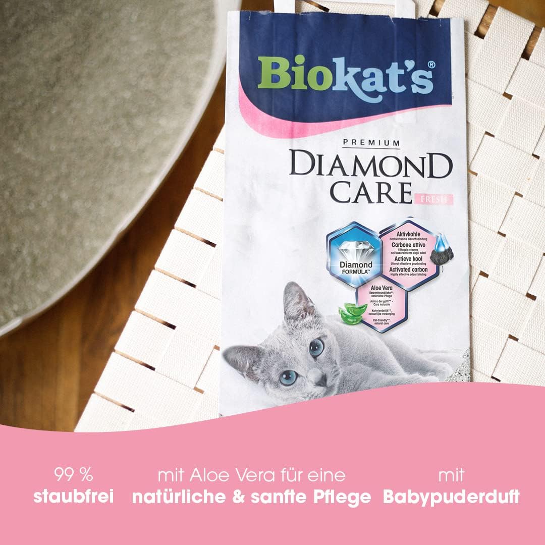 Biokat's Diamond Care Fresh Katzenstreu mit Babypuder-Duft - Feine Klumpstreu aus Bentonit mit Aktiv