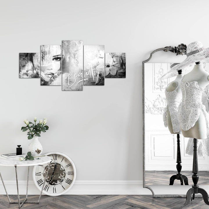 Runa Art Wandbilder Blumen Vintage 5 Teilig Bild auf Vlies Leinwand Deko Wohnzimmer Frau Bunt 039352