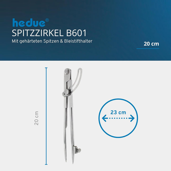 hedue® Spitzzirkel B601 - Anreisszirkel mit Stifthalter & Stellbogen, Tischler Zirkel Holzbearbeitun