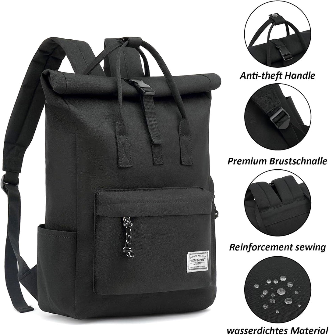 TANTOMI Laptop Rucksack, Rucksack Laptop Tasche 15,6 Zoll, Rucksack Damen und Herren weit öffenbar,