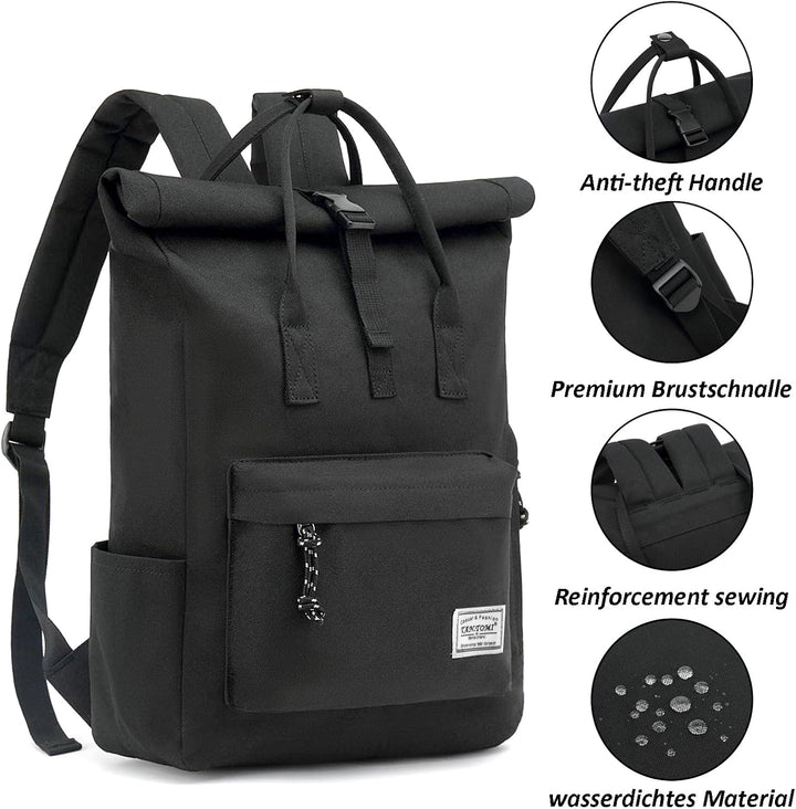 TANTOMI Laptop Rucksack, Rucksack Laptop Tasche 15,6 Zoll, Rucksack Damen und Herren weit öffenbar,