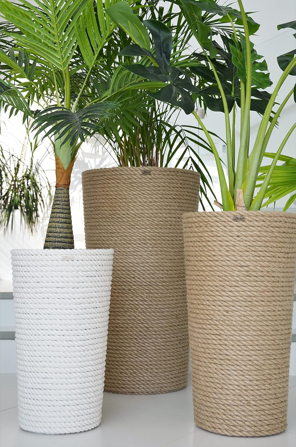 KORAD Pflanzentopf/Übertopf 32 hoch Stil Boho EKO Natural, geflochtene Juteschnur, Graskorb, Jute, E