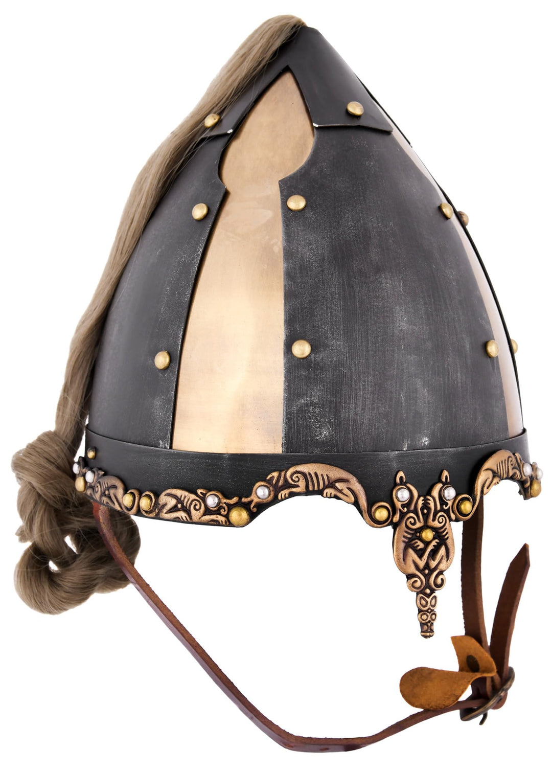 Battle-Merchant Helm aus Stahl Rus-Helm mit Pferdehaarbusch - Slawen Re-Enactment