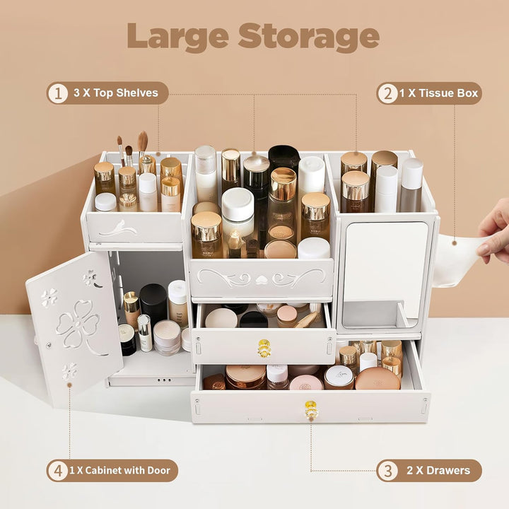 CHERIPOLI Make-up Storage Organiser Box Vanity Organizer mit 2 Schubladen, Multifunktionaler Make-up