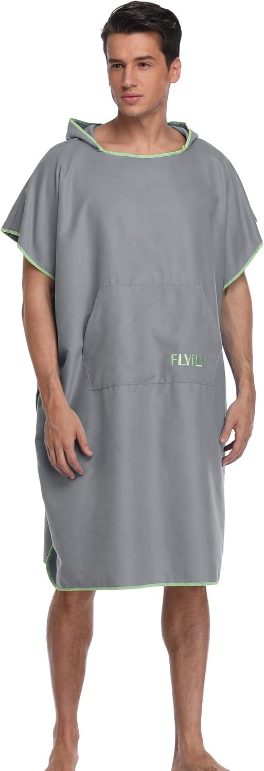 FLYILY Microfaser Surf Poncho Handtuch mit Kapuze Bademantel zum Schwimmen und Strand wechseln Einhe