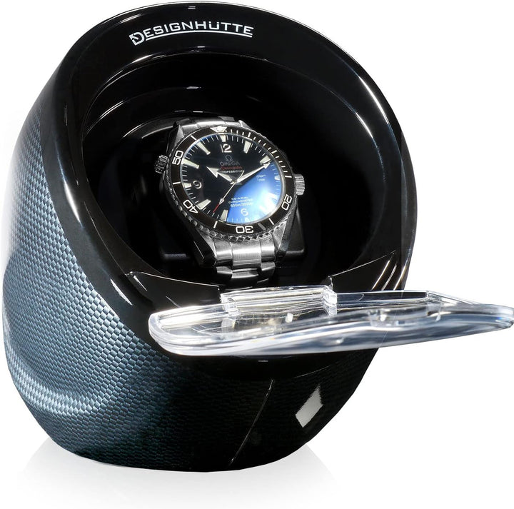 DESIGNHÜTTE® Uhrenbeweger Optimus 2.0 Carbon für 1 Automatikuhr mit LED Beleuchtung