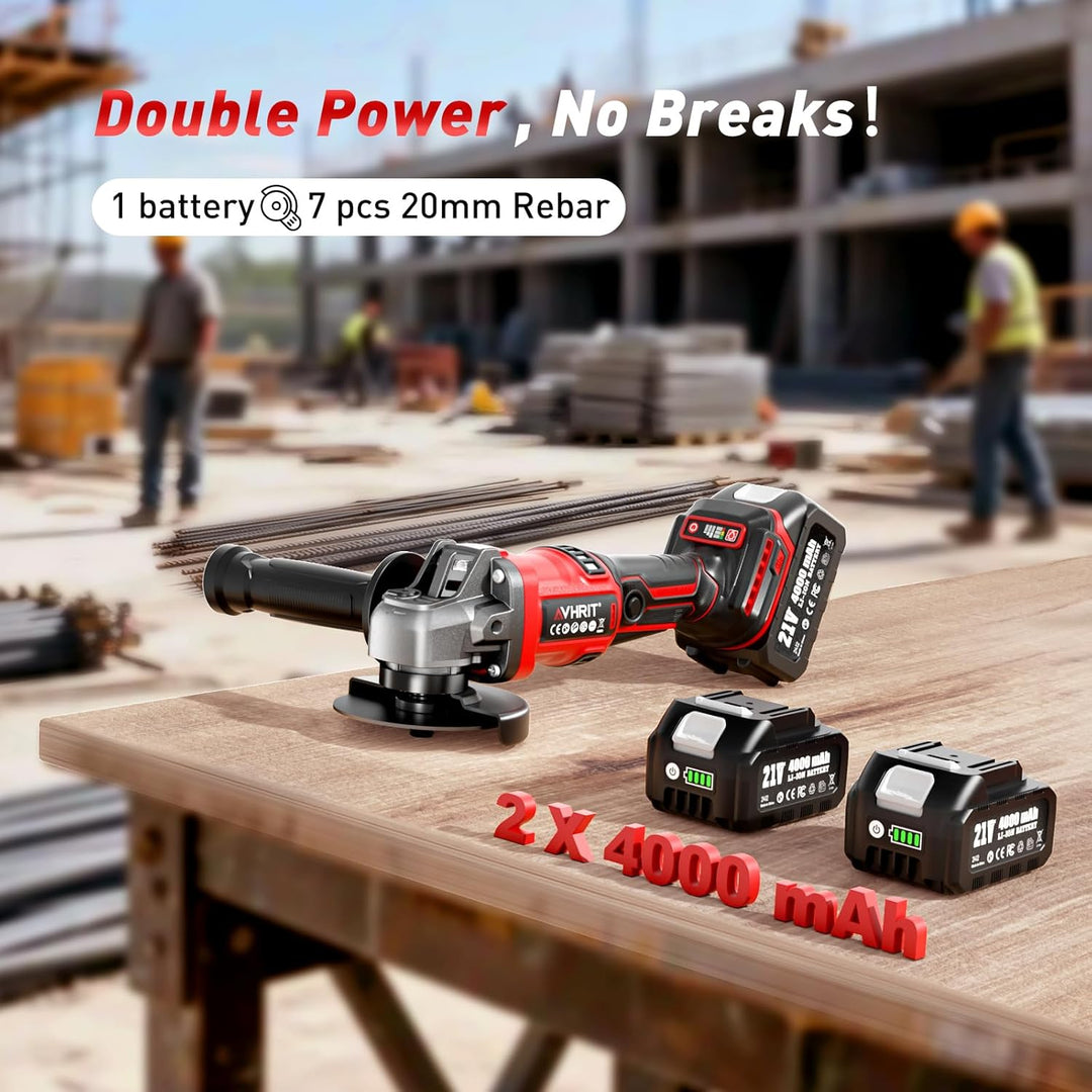 Akku Winkelschleifer 125mm, Akku Trennschleifer mit 2 Akkus 4000mAH, LED-Anzeige, bürstenloser Motor