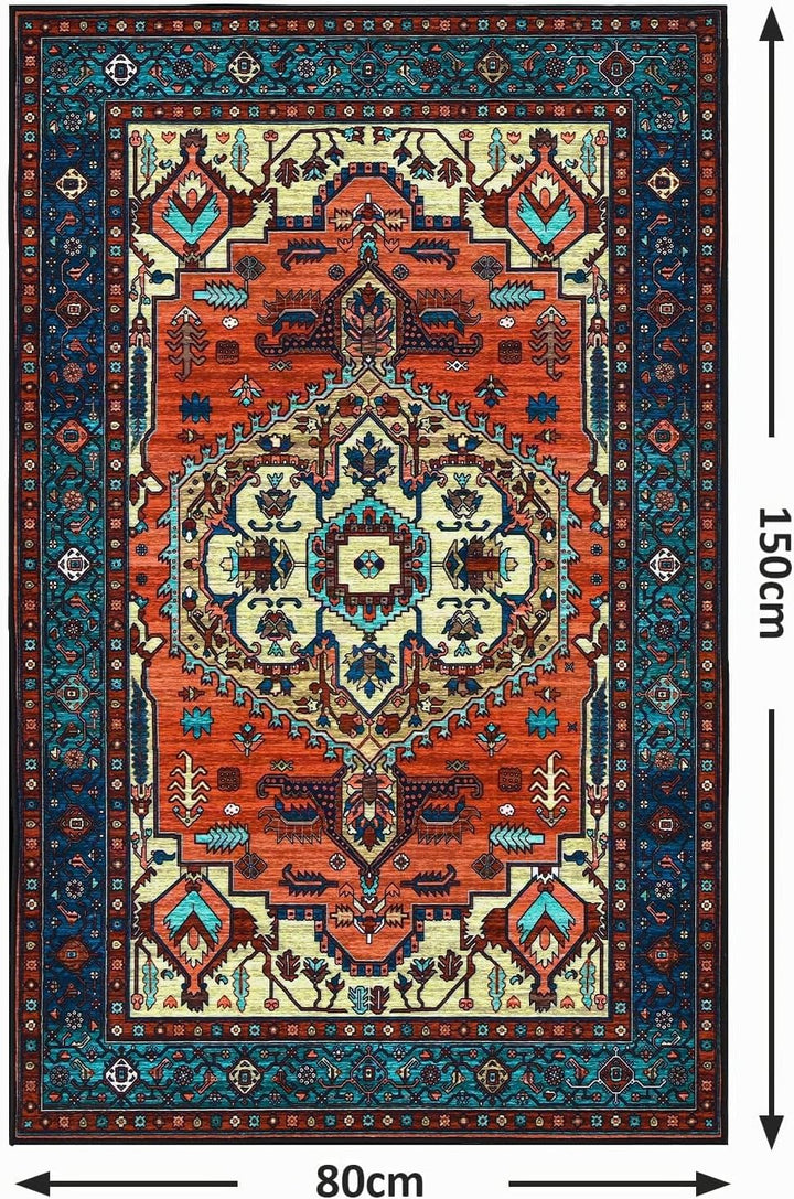 WONGS BEDDING Boho Teppich Wohnzimmer Schlafzimmer Kurzflor Teppiche Waschbar Weich rutschfest Vinta