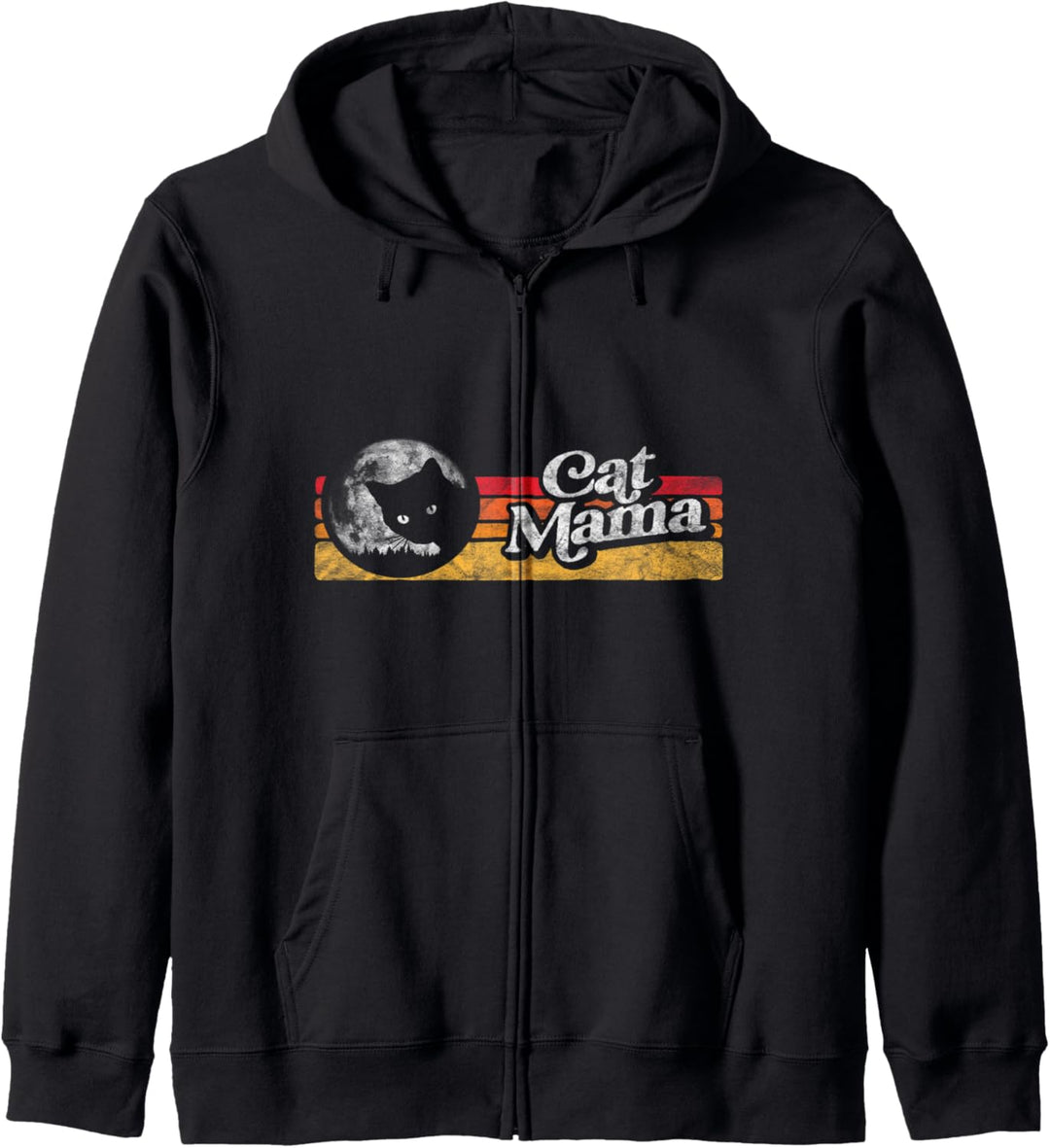 Cat Mama Vintage 80s Sunset Style Cat Retro Full Moon Kapuzenjacke