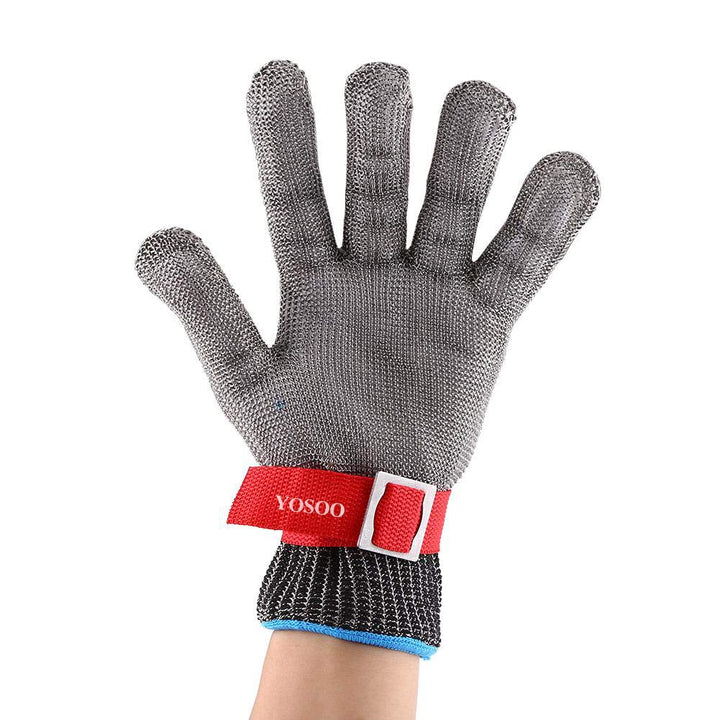 Yosoo Robuster 304-Drahtgeflecht, schnittfester Handschuh mit verstellbarer Schnalle, Gartenarbeit M