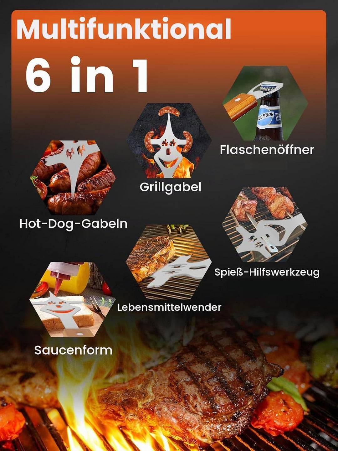 Landrip 2 Stück Grillspachtel für Barbecue, 8 in 1 Grillbesteck mit Holzgriff, EdelstahI, Multifunkt