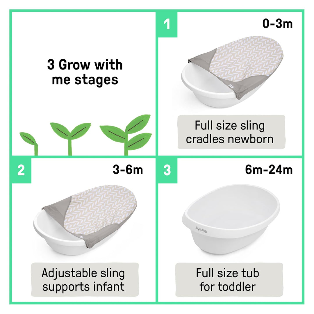 Ingenuity 3-in-1 Babybadewanne zum Mitwachsen, für Neugeborene bis Kleinkinder, unterstützende Hänge