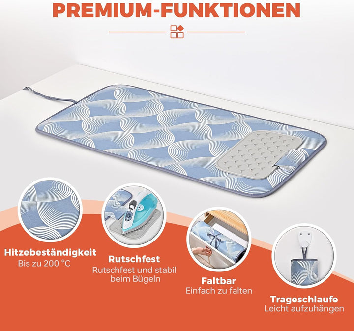 KINGRACK Bügelmatte für Dampfbügeleisen 79x42cm, Bügeldecke für Tisch mit Hitze, Extrem rutschfeste