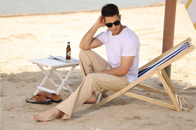 CTU Herren-Leinenhose, leger, elastischer Bund, Sommer, Strand, locker, Yogahose, M-3XL M Beige, M B