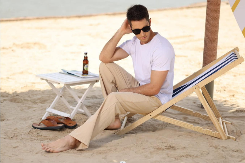 CTU Herren-Leinenhose, leger, elastischer Bund, Sommer, Strand, locker, Yogahose, M-3XL M Beige, M B