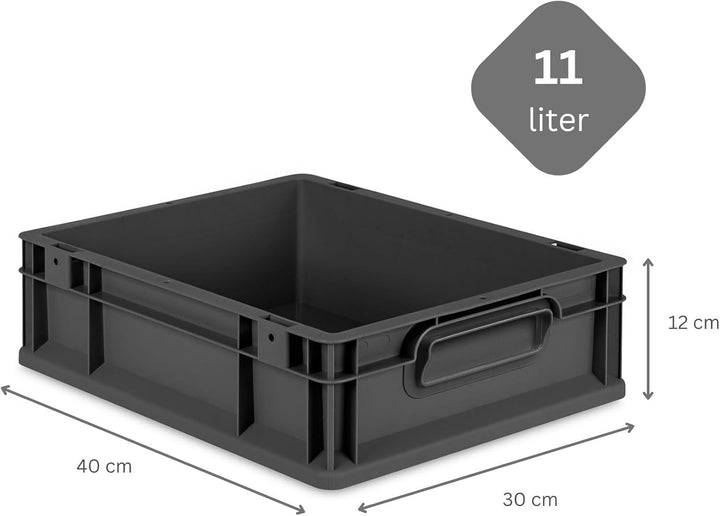 PROREGAL Eurobox NextGen Grip | HxBxT 12x30x40cm | 11 Liter | Griffe geschlossen | Schwarz | Eurobeh