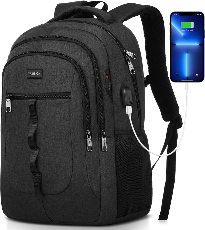 YAMTION Schwarz Rucksack Herren und Damen,Unisex Schulrucksack Teenager für Jungen Mädchen 17.3 Zoll