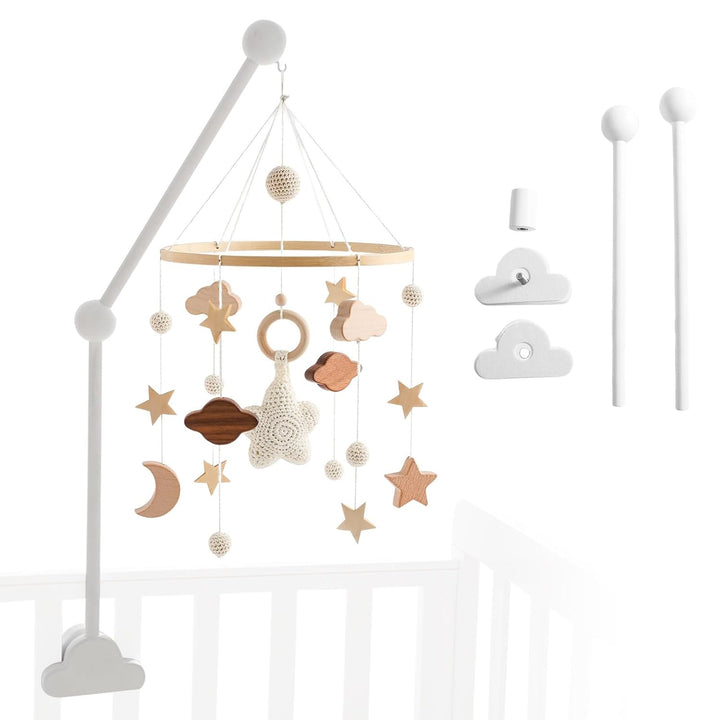 Baby Mobile Halterung, Babybett Kinderbett Mobile Halter Holz Weiss Wolken Design, Höhenverstellbar