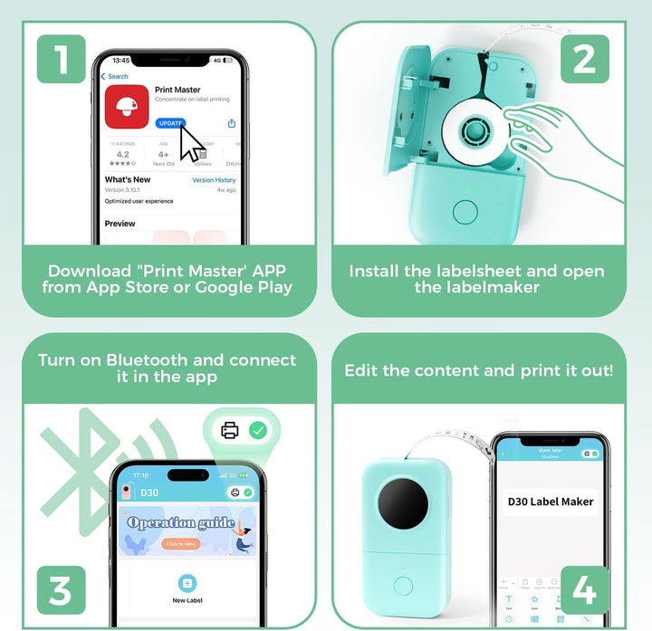 Phomemo D30 Mini Etikettendrucker - Beschriftungsgerät Selbstklebend Bluetooth Etikettiergerät,Label