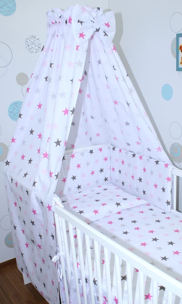 Babybett Himmel Vollstoff - Star Rosa - für Baby Bett Vollstoffhimmel Baumwolle