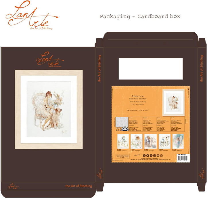 LANARTE PN Zählmusterpackung Mädchen mit Hund Kreuzstichpackung, Baumwolle, Mehrfarbig, 39 x 49 x 0.