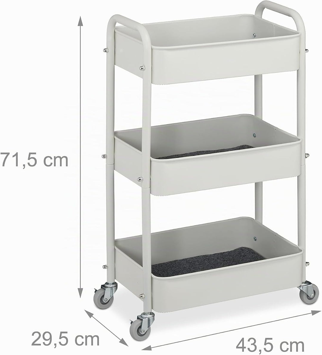 Relaxdays Rollwagen, 3 Etagen, Servierwagen, Küchenwagen Bad &amp; Büro, Rollregal, 71,5x43,5x29,5 cm, B