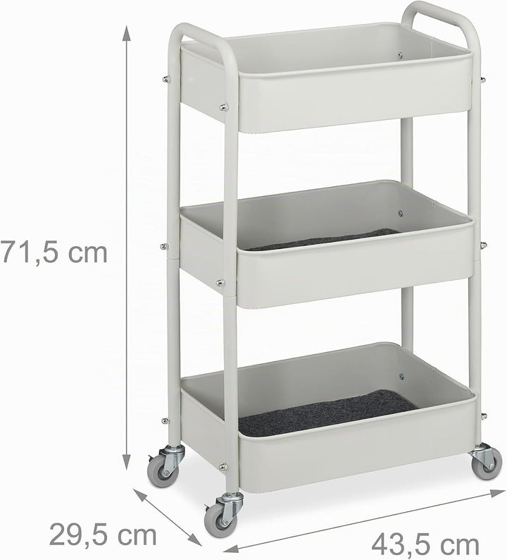 Relaxdays Rollwagen, 3 Etagen, Servierwagen, Küchenwagen Bad &amp; Büro, Rollregal, 71,5x43,5x29,5 cm, B