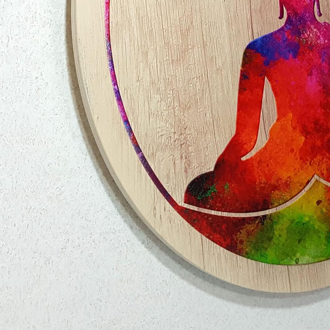 Kunst und Glas Holzbild · Buddha · Ø 40cm · Symbol Lehre Erleuchtung Ruhe Entspannung Meditation auf