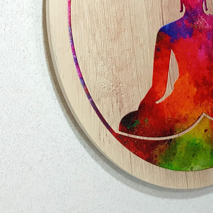 Kunst und Glas Holzbild · Buddha · Ø 40cm · Symbol Lehre Erleuchtung Ruhe Entspannung Meditation auf
