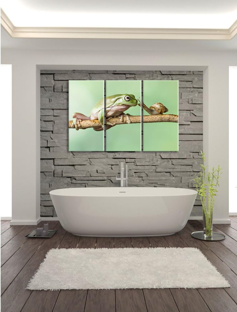 Pixxprint der Frosch und die Schnecke als Leinwandbild/Grösse: 3Teilig / Wandbild/Kunstdruck/fertig