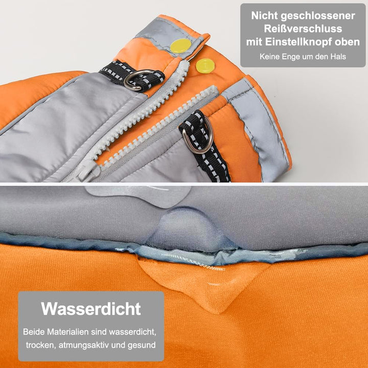 Hundejacke Hundemantel Wasserdicht Fleece gefüttert Warme Winterjacke Hunde Bekleidung für Winter He