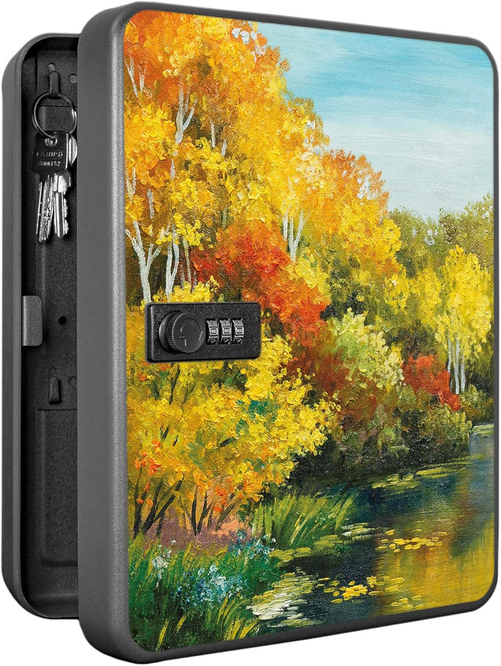 banjado® Burg-Wächter® abschliessbarer Schlüsselkasten mit Motiv Kanal Im Herbst für 36 Schlüssel -