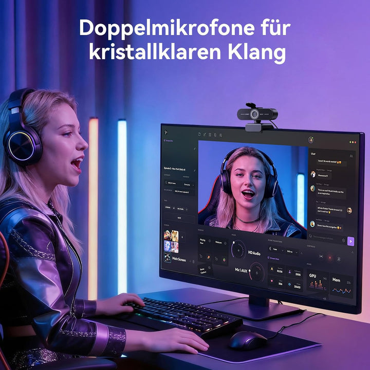 EMEET C60E 4K Webcam für Streaming & Gaming, PDAF-Autofokus, Dual-Mikrofone, Live-Streaming-Kamera m