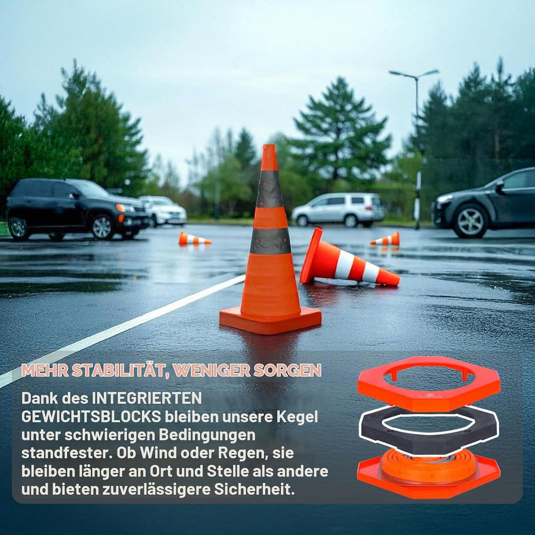 Faltbarer Leitkegel mit gewichtetem Fuss und LED-Licht / 70cm Multifunktions Pop-Up Reflektierend Ve