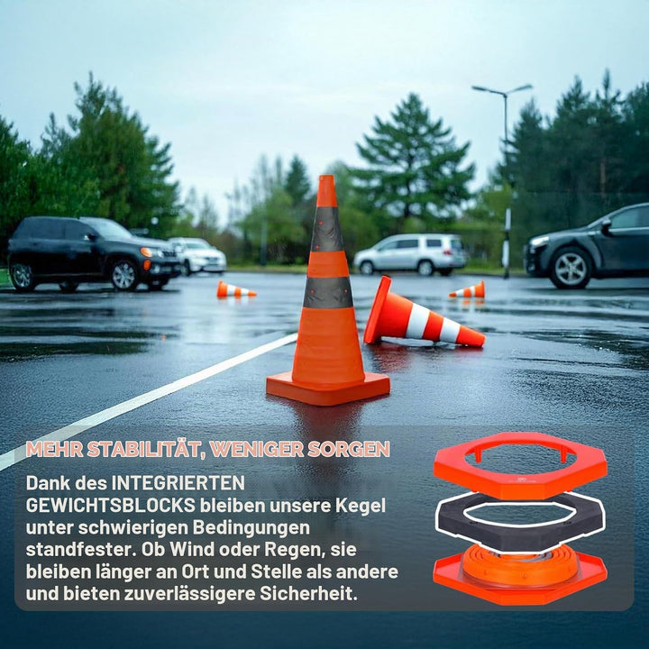 Faltbarer Leitkegel mit gewichtetem Fuss und LED-Licht / 70cm Multifunktions Pop-Up Reflektierend Ve