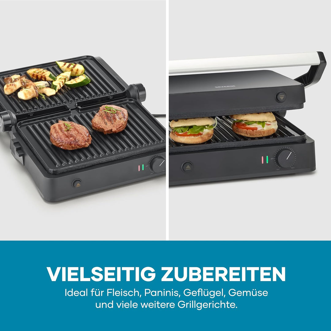 SEVERIN SEVINI Lite, Kontaktgrill für Fleisch, Fisch &amp; Gemüse, Keramikbeschichteter Sandwich-Maker f