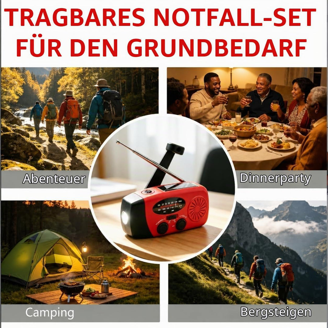 1 Stück Solar Kurbelradio mit 3-LED Taschenlampe | Tragbares 2000mAh NI-MH Notfall Powerbank | IPX3
