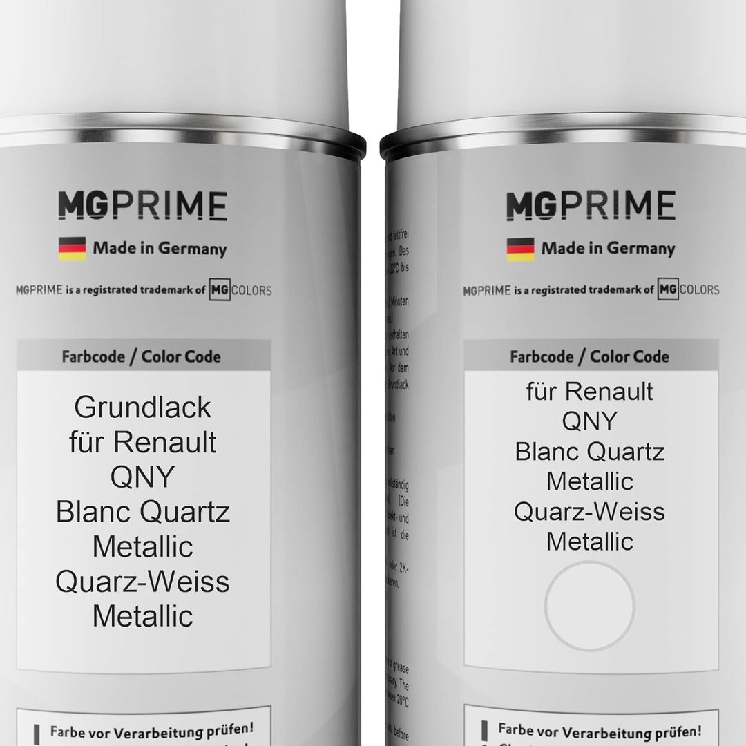 MG PRIME Autolack Sprühdosen Set für Renault QNY Blanc Quartz Metallic/Quarz-Weiss Metallic Grundlac