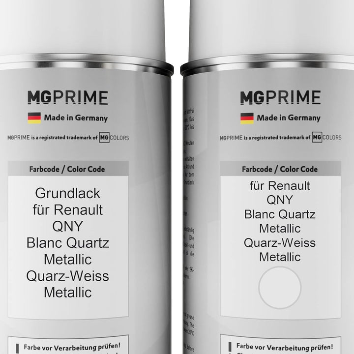 MG PRIME Autolack Sprühdosen Set für Renault QNY Blanc Quartz Metallic/Quarz-Weiss Metallic Grundlac