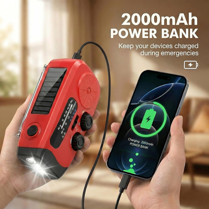 Notfall Radio, 2000mAh Akku Kurbelradio,SOS-Alarm, AM/FM Radio, 3LED Taschenlampe - Tragbares Emerge