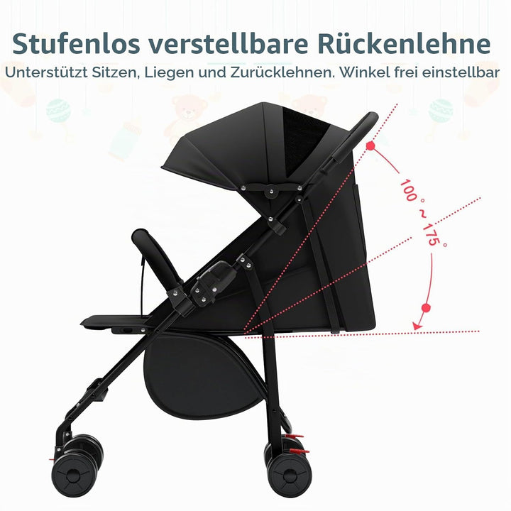 Buggy, 0-4 Jahre, 0-22 kg, leichter und kompakter Reisekinderwagen, verstellbare Rückenlehne, 5-Punk