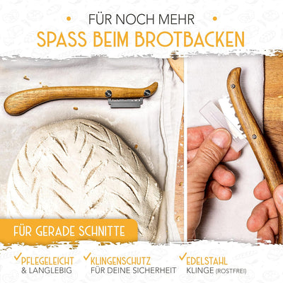 KRUSTENZAUBER Bäckermesser 2er Set [inkl. 20 Rasierklingen] - Teigmesser Set für gerade und geschwun