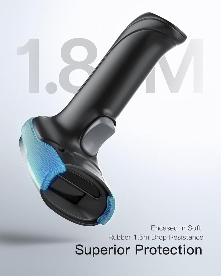 Inateck Barcode Scanner Bluetooth 2D 1D QR, 2x2000mAh Wechselakku, USB-C | QR Code Scanner PDF417, m