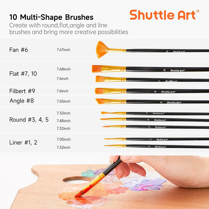 Shuttle Art Acrylfarben Set, 36 Acryl farben in Flaschen (je 60ml) mit 12 Pinselset & 1 Palette, ung